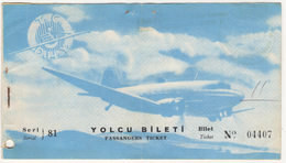 TURQUIE,TURKEI,TURKEY,TURKISH STATE AIRLINES 1953  OLD PASSANGERS TICKET VERY RARE - Tickets