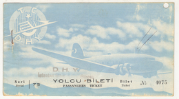 TURQUIE,TURKEI,TURKEY,TURKISH STATE AIRLINES 1953  OLD PASSANGERS TICKET RARE - Billetes