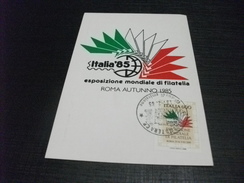 STORIA POSTALE MAXIMUM FRANCOBOLLO ESPOSIZIONE MONDIALE DI FILATELIA 1985 ITALIA ROMA AUTUNNO 85 - Exposiciones