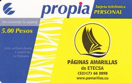 PR-003 TARJETA DE CUBA PROPIA DE $5 DE LAS PAGINAS AMARILLAS - Cuba