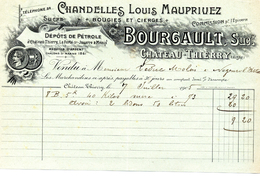 Facture : Chandelles Louis MAUPRIVEZ: Bougies & Cierges - Bourgault Successeur - Château Thierry. - Droguerie & Parfumerie