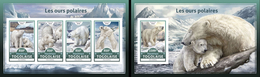 Togo 2016, Animals, Polar Bears, 4val In BF, 4val In BF +BF IMPERFORATED - Arctic Tierwelt