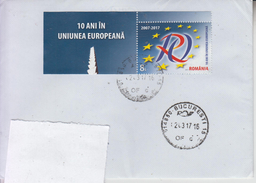 ROMANIA 2017 : 10 YEARS E U MEMBERSHIP On Cover Circulated In Romania - Registered Shipping! Envoi Enregistre ! - Usado