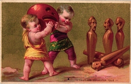 2 Cards C1900 Pub CREME Franco Russe Imp Pelletier Puzzle Bowling Jeu De Boules Chromos Litho RECLAME - Bowling