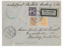 SUEDE - POSTE AERIENNE - 1929 - ENVELOPPE Par AVION LIGNE STOCKHOLM à AMSTERDAM => HAMBURG - Cartas & Documentos