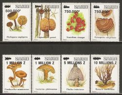 Zaire 1993 Mi# 1067-1074 ** MNH - Surcharged - Mushrooms - Nuovi