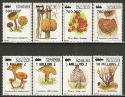 Zaire 1993 Mi# 1067-1074 ** MNH - Surcharged - Mushrooms - Pilze