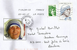 Hommage Mère Teresa, FRANCE,  Sur Lettre Adressée ANDORRA, Avec Timbre à Date Arrivée - Mère Teresa