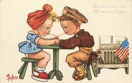 Themes Div Ref P534- Illustrateur Leclerc - Enfants - Militaire -couple D Enfants -carte Bon Etat  - - Leclerc