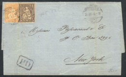 Entire Letter Sent From WÄDENSCHWEIL To New York On 25/JUL/1875 Franked With 25c., Handsome! - Other & Unclassified