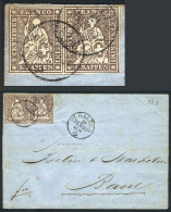 Folded Cover Sent From ST. GALLEN To Basel On 19/FE/1863 Franked With 10r. (pair Of Helvetia 5r. Brown), Very Nice! - Otros & Sin Clasificación