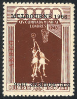 Yvert 118, 1956 Melbourne Olympic Games 2S. (basketball) With Variety: DOUBLE OVERPRINT, One Inverted, Very Fine... - Pérou