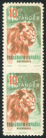 10c. Stamp For Telegraph (lion), Pair With Variety: IMPERFORATE HORIZONTALLY, MNH, VF Quality! - Spanish Morocco