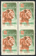 10c. Stamp For Telegraph (lion), Block Of 4 With Variety: IMPERFORATE HORIZONTALLY, MNH, VF Quality! - Spanish Morocco