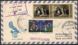 Cover Sent By Airmail From Venezuela To Port Stanley, It Arrived In Buenos Aires On 1/FE/1973 Where It Received The... - Falkland Islands
