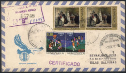 Cover Sent By Airmail From Venezuela To Port Stanley, It Arrived In Buenos Aires On 1/FE/1973 Where It Received The... - Falkland