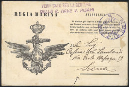 Card For Corrrespondence With War Free Frank Of The Regia Marina, Sent From The Ship VETTOR PISANI To Siena On... - Zonder Classificatie
