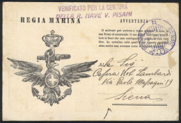 Card For Corrrespondence With War Free Frank Of The Regia Marina, Sent From The Ship VETTOR PISANI To Siena On... - Ohne Zuordnung