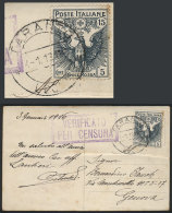 PC Sent From Taranto To Genova On 4/JA/1916, Franked By Sc.B2 ALONE (15c. + 5c. Red Cross), Interesting, Catalog... - Sin Clasificación