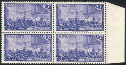 Yvert 35, 1948 Risorgimento, MNH Block Of 4 With Sheet Margin, Excellent Quality, Catalog Value Euros 720. - Unclassified