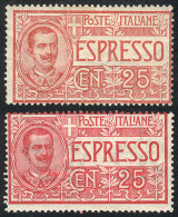 Yvert 1, 1903 25c., 2 Examples In VERY DIFFERENT SHADES: Red And Rose Red, VF Quality! - Zonder Classificatie