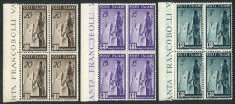 Yvert 539/541, 1949 Reconstruction Of Europe, Cmpl. Set Of 3 Values In MNH Blocks Of 4 With Sheet Margins,... - Unclassified