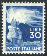 Yvert 501, 1945 Democratica 30L. Mint, Very Fine Quality, Catalog Value Euros 135. - Non Classés