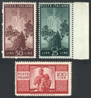 Yvert 500 + 502/3, 1945/8 Democratica 25L., 50L. And 100L., High Values Of The Set, MNH, Excellent Quality, Catalog... - Unclassified