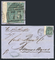 8/JUN/1868 BIRMINGHAM - Buenos Aires: Folded Cover Franked By Sc.54 Plate 4, Duplex Cancel And London Transit... - Other & Unclassified