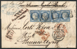 VERY INTERESTING LETTER: Entire Letter Sent From LE HAVRE To Buenos Aires On 22/JA/1875, Franked By Yvert 60C X4,... - Andere & Zonder Classificatie