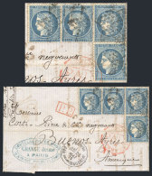 27/MAY/1872 PARIS - Buenos Aires: Entire Letter Franked By Yvert 60A X4, With Dotted Star Cancels, Red "P.P.",... - Other & Unclassified