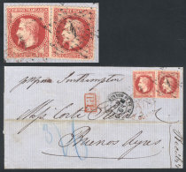 7/JUN/1869 PARIS - Buenos Aires, Via England: Folded Cover Franked By Yv.32 X2 (Fr.1.60) With "dotted Star" Cancel,... - Autres & Non Classés