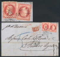 22/MAY/1869 PARIS - Buenos Aires: Folded Cover Franked By Yvert 32 X2 With "1 Inside Dotted Star" Cancel, Along... - Andere & Zonder Classificatie