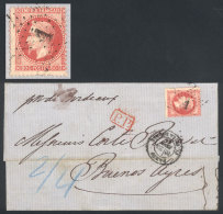 23/FE/1869 PARIS - Buenos Aires: Folded Cover Franked By Yv.32 (Napoleon 80c. Rose) With Numeral "1" Cancel, Along... - Andere & Zonder Classificatie