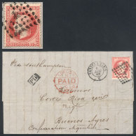 6/MAY/1868 ANGERS - Buenos Aires, Via England: Folded Cover Franked By Yv.32 (Napoleon 80c. Rose) With "rhombus Of... - Andere & Zonder Classificatie