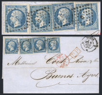 6/SEP/1862 PARIS - Buenos Aires: Folded Cover Franked By Yvert 14B X4 (the Left Stamp With VARIETY: Top Right Angle... - Andere & Zonder Classificatie