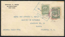Airmail Cover Sent From New York To Bogotá In AU/19??, Franked With Sc.C29 + Another Value, Interesting! - Kolumbien