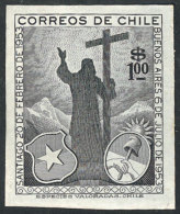 Yvert 254, 1955 Visit Of President Of Argentina (Juan Perón), DIE PROOF In Greenish Black, Printed On Paper... - Chili