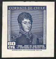 Yvert 229, 1951 San Martín, DIE PROOF Printed On Thick Paper With Glazed Front, VF Quality, Rare! - Chili