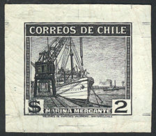 Yvert 176, 1938/50 2P. Merchant Navy (ships), DIE PROOF In Black, VF Quality, Rare! - Chili