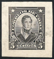 Yvert 112, 1915/27 5c. Cochrane, Die Proof In Black Printed On Thick Paper With Glossy Front, VF Quality, Rare! - Chile