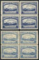 Sc.114, 1916 5c. Illimani, Block Of 4 With Variety: OFFSET IMPRESSION ON BACK, Very Nice! - Bolivië