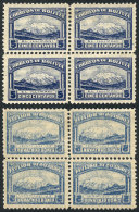 Sc.114, 1916 5c. Illimani, Block Of 4 With Variety: OFFSET IMPRESSION ON BACK, Very Nice! - Bolivia