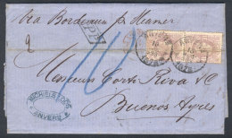 18/DE/1875 ANVERS - Argentina: Entire Letter Franked By Sc.36 Pair (Leopold II 1Fr.), Datestamp Of Anvers, Sent By... - Sonstige & Ohne Zuordnung