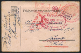 Card Sent By An Italian Prisoner Of War To Genova On 12/FE/1916, With A Number Of Censor Marks, Red Cross, Etc.,... - Andere & Zonder Classificatie