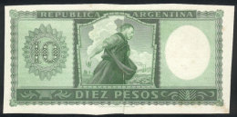 Die Proof Of Back Side Of A Banknote Of 10P. (circa 1950), Printed On Green Color On Thick Paper With Glazed Front,... - Non Classés