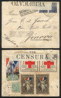 Cover Sent To Italy In FE/1916, Franked With 24c. + 5 CINDERELLAS Related To World War I And The Red Cross, Very... - Andere & Zonder Classificatie