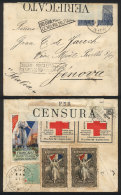 Cover Sent To Italy In FE/1916, Franked With 24c. + 5 CINDERELLAS Related To World War I And The Red Cross, Very... - Autres & Non Classés