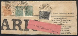 Newspaper Fragment Sent From Buenos Aires To Italy On 12/JA/1916 With Spectacular Postage Of 57c. (Plowman 50c. +... - Sonstige & Ohne Zuordnung