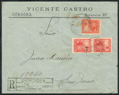 Registered Cover Sent From Córdoba To San Juan On 20/JUL/1905, Franked With 40c. (GJ.222 Pair + 233), VF... - Andere & Zonder Classificatie